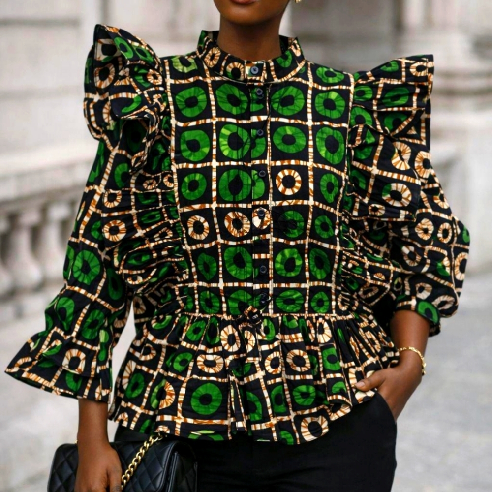 Elegant Multicolor Ruffle Sleeve Top
